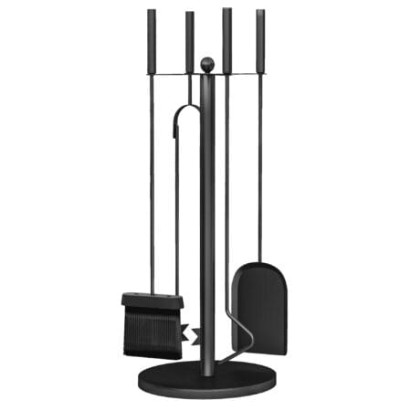 Kaminbesteck 5-teilig in Schwarz mit Schaufel, Besen und Zange.