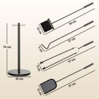 Kaminbesteck 5-teilig in Schwarz mit Schaufel, Besen und Zange.