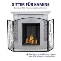 Kamingitter mit 3 Paneelen, klappbar, sicher und stabil in Schwarz.