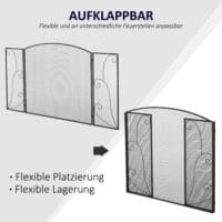 Kamingitter mit 3 Paneelen, klappbar, sicher und stabil in Schwarz.
