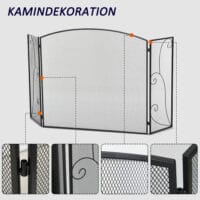 Kamingitter mit 3 Paneelen, klappbar, sicher und stabil in Schwarz.