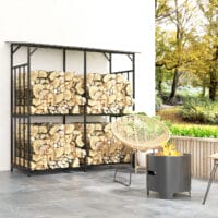 Kaminholzregal mit Abdeckung, 117 m³ Volumen, belastbar bis 100 kg, Farbe Schwarz.
