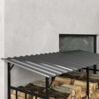 Kaminholzregal mit Abdeckung, 117 m³ Volumen, belastbar bis 100 kg, Farbe Schwarz.