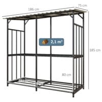 Kaminholzregal mit Abdeckung, 117 m³ Volumen, belastbar bis 100 kg, Farbe Schwarz.