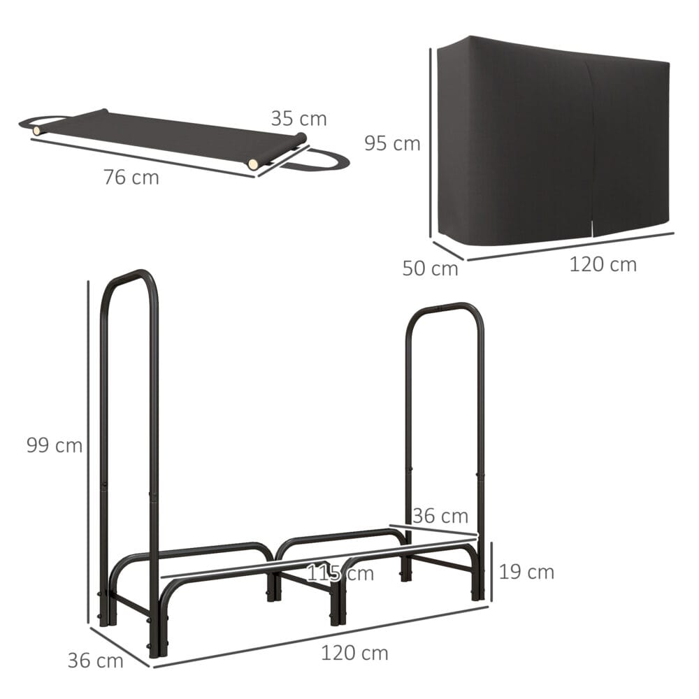 Kaminholzregal 120x36x99 cm mit wasserabweisender Tragetasche, Farbe Schwarz.