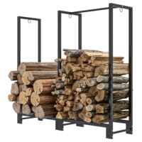 Kaminholzregal 123x32x115 cm, 2 Abschnitte, bis 200 kg Tragkraft, Schwarz.