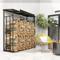Kaminholzregal 185x62x184 cm, wasserdicht, bis 2000 kg Tragkraft, Schwarz.