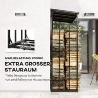 Kaminholzregal 185x62x184 cm, wasserdicht, bis 2000 kg Tragkraft, Schwarz.
