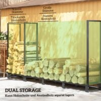 Kaminholzregal 240x32x115 cm, 2 Abschnitte, bis 300 kg belastbar, Schwarz.