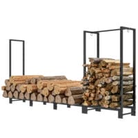 Kaminholzregal 240x32x115 cm, 2 Abschnitte, bis 300 kg belastbar, Schwarz.