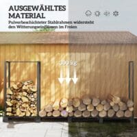 Kaminholzregal 240x32x115 cm, 2 Abschnitte, bis 300 kg belastbar, Schwarz.