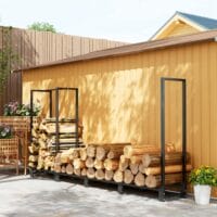 Kaminholzregal 240x32x115 cm, 2 Abschnitte, bis 300 kg belastbar, Schwarz.