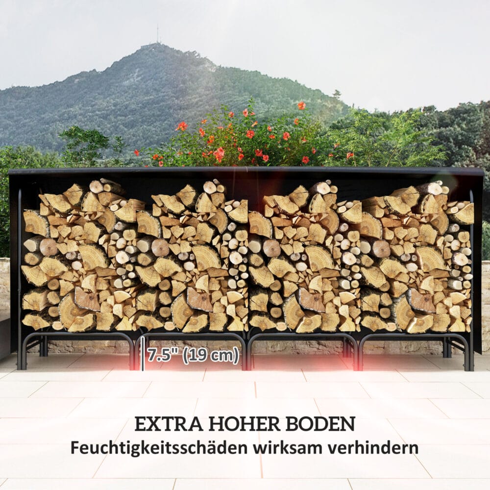Kaminholzregal 240x36x99 cm, wasserabweisend, mit Tragetasche in Schwarz.