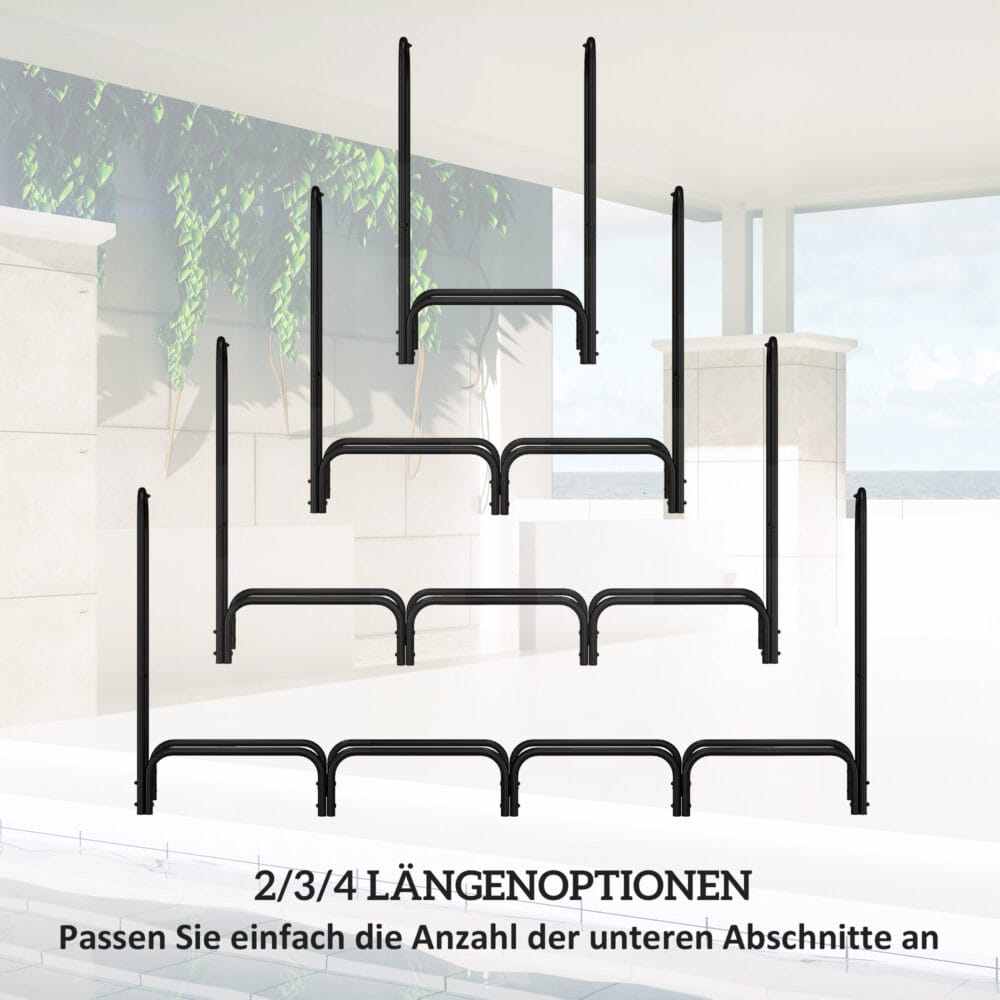 Kaminholzregal 240x36x99 cm, wasserabweisend, mit Tragetasche in Schwarz.