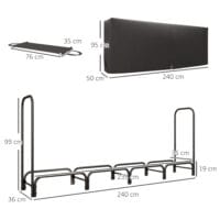 Kaminholzregal 240x36x99 cm, wasserabweisend, mit Tragetasche in Schwarz.