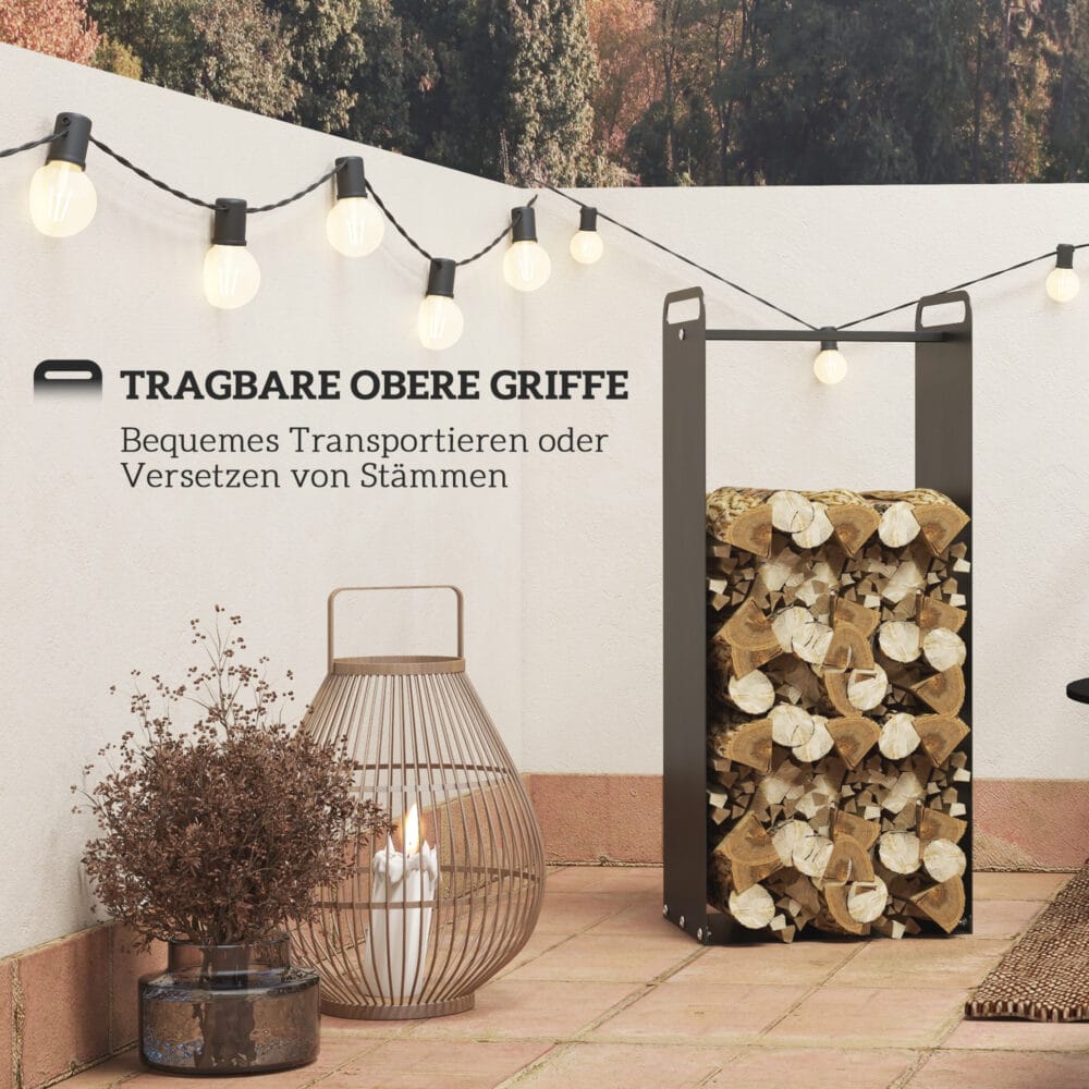 Kaminholzregal 36x30x90 cm für Outdoor & Indoor, bis 30 kg belastbar, Schwarz.