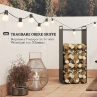 Kaminholzregal 36x30x90 cm für Outdoor & Indoor, bis 30 kg belastbar, Schwarz.