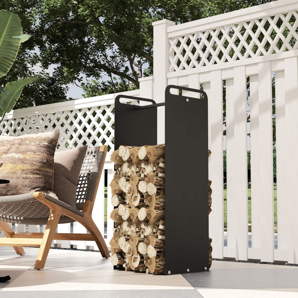 Kaminholzregal 36x30x90 cm für Outdoor & Indoor, bis 30 kg belastbar, Schwarz.