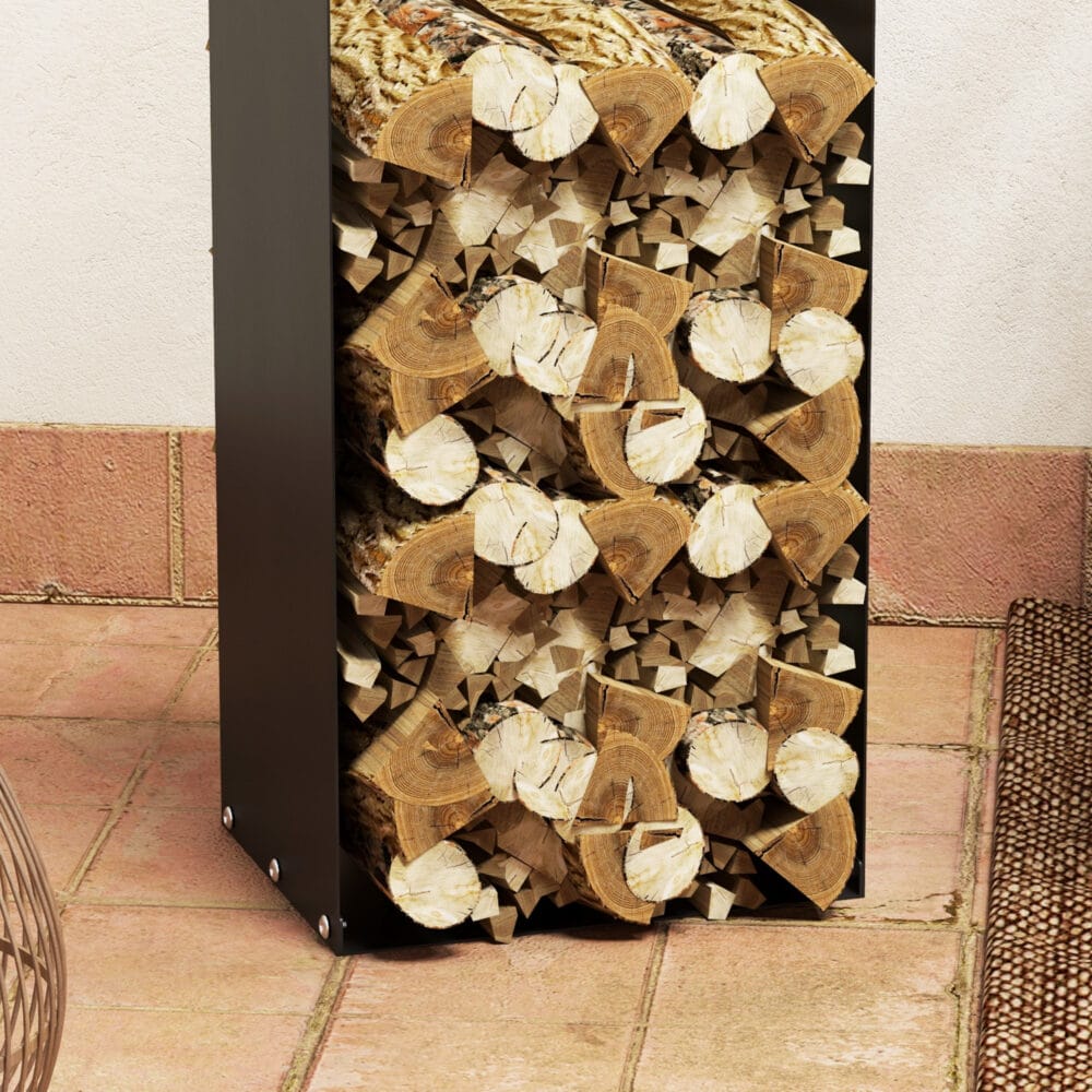 Kaminholzregal 36x30x90 cm für Outdoor & Indoor, bis 30 kg belastbar, Schwarz.