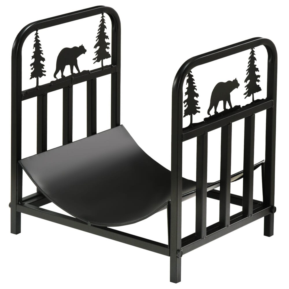 Kaminholzregal 42x335x43 cm, bis 50 kg belastbar, kompakt und schwarz.