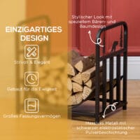 Kaminholzregal 42x335x43 cm, bis 50 kg belastbar, kompakt und schwarz.