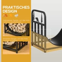 Kaminholzregal 42x335x43 cm, bis 50 kg belastbar, kompakt und schwarz.