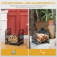 Kaminholzregal 42x335x43 cm, bis 50 kg belastbar, kompakt und schwarz.