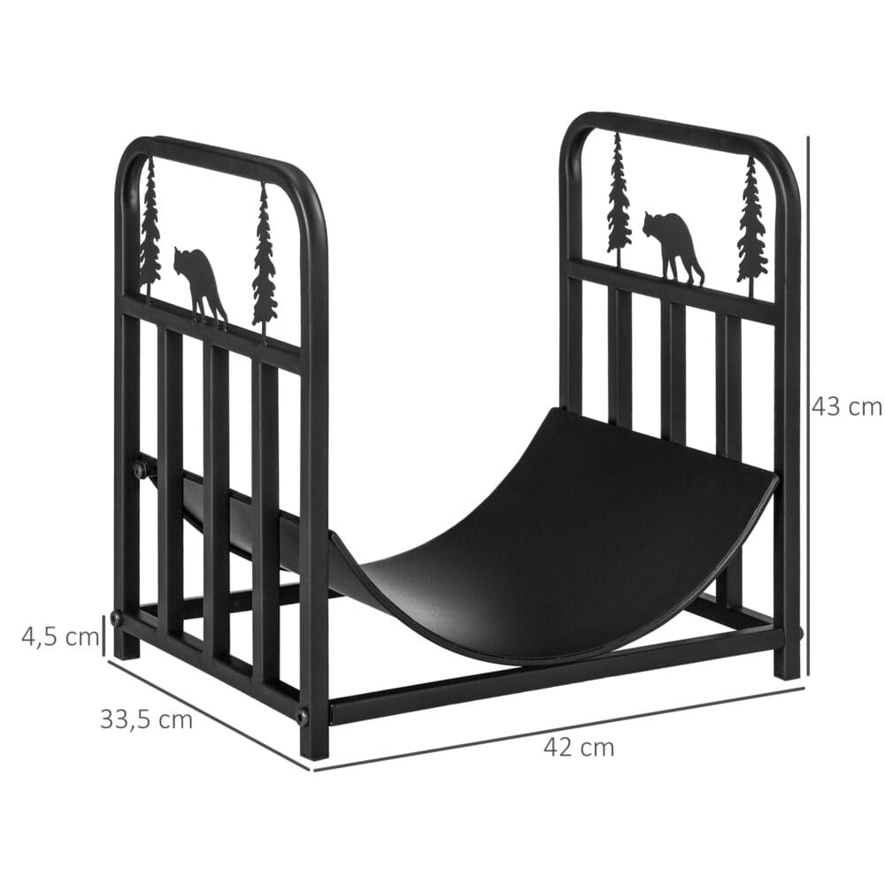 Kaminholzregal 42x335x43 cm, bis 50 kg belastbar, kompakt und schwarz.