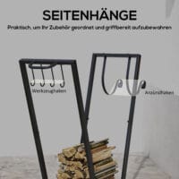 Kaminholzregal 79x30x81 cm, mit Rollen und Zubehör, schwarz pulverbeschichtet.