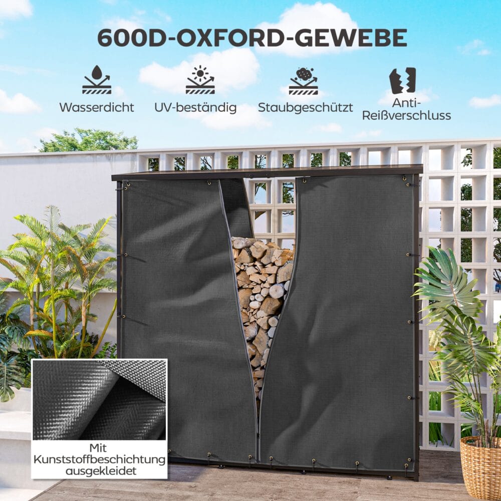 Kaminholzregal-Abdeckung im 2er-Set, wasserdicht mit UV-Schutz, Schwarz.