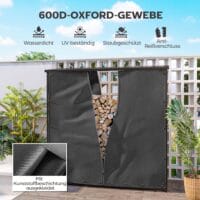 Kaminholzregal-Abdeckung im 2er-Set, wasserdicht mit UV-Schutz, Schwarz.