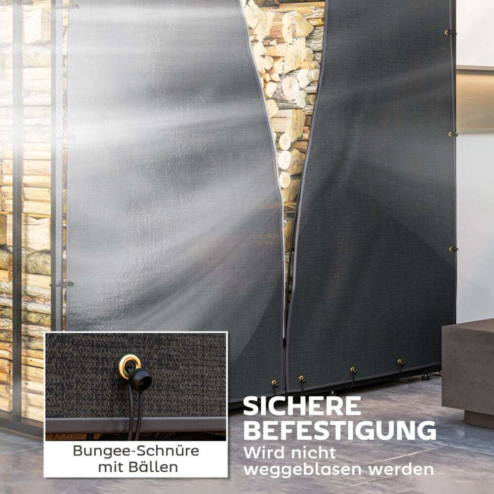 Kaminholzregal-Abdeckung im 2er-Set, wasserdicht mit UV-Schutz, Schwarz.