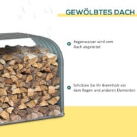 Kaminholzständer aus Stahl, Maße 208x46x112 cm, Farbe Grau.