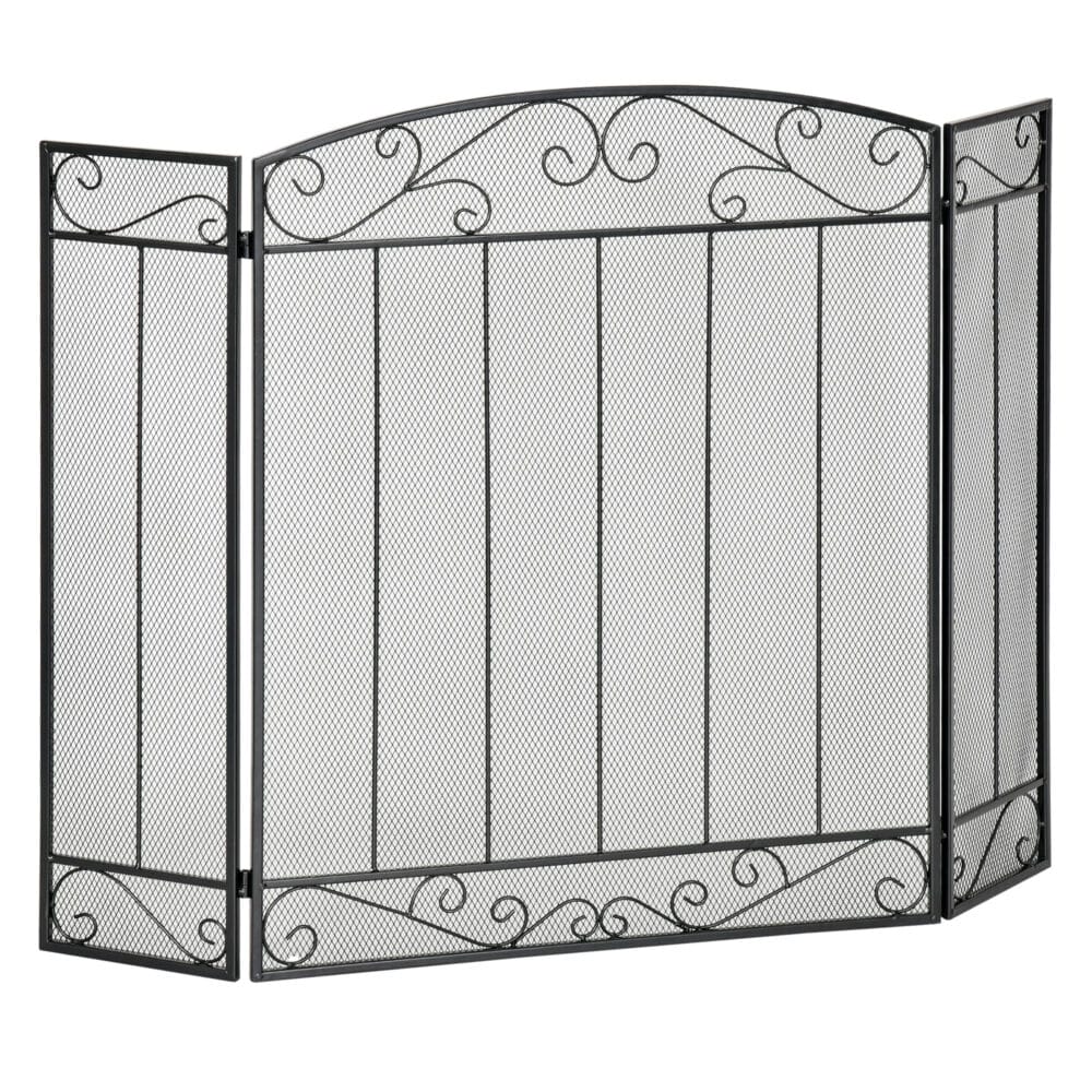 Kaminschutzgitter 105x805 cm, klappbar aus stabilem Stahl in Schwarz.