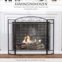 Kaminschutzgitter 105x805 cm, klappbar aus stabilem Stahl in Schwarz.