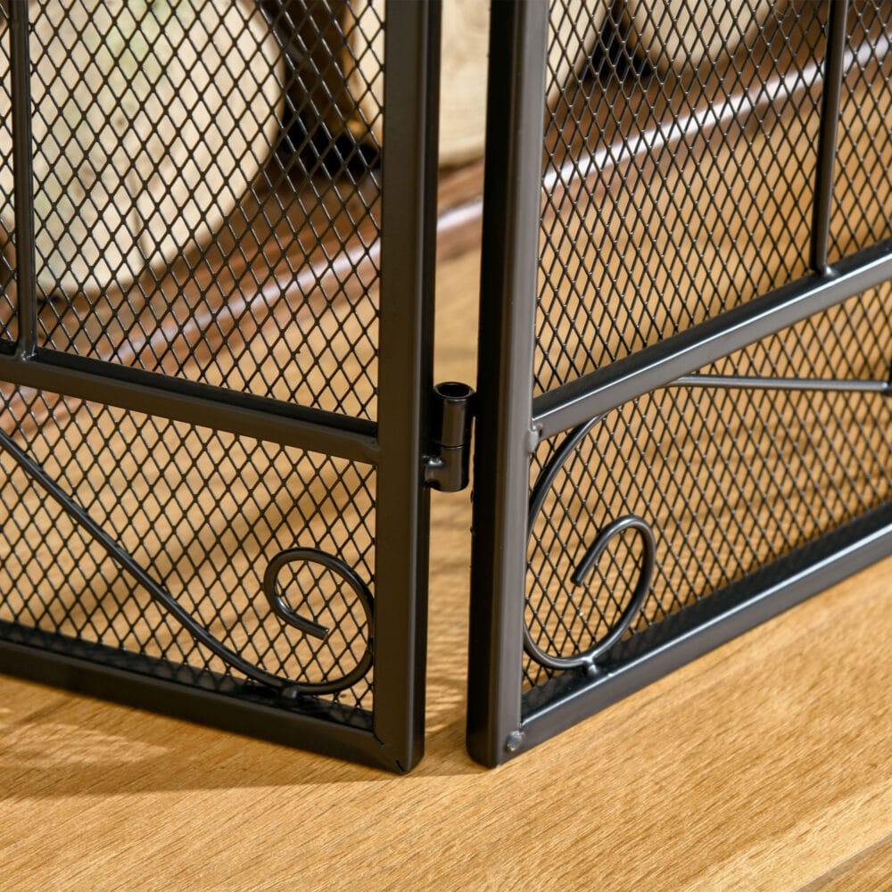 Kaminschutzgitter 105x805 cm, klappbar aus stabilem Stahl in Schwarz.