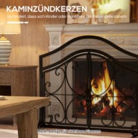 Kaminschutzgitter 105x805 cm mit magnetischen Türen, stabil und schwarz.