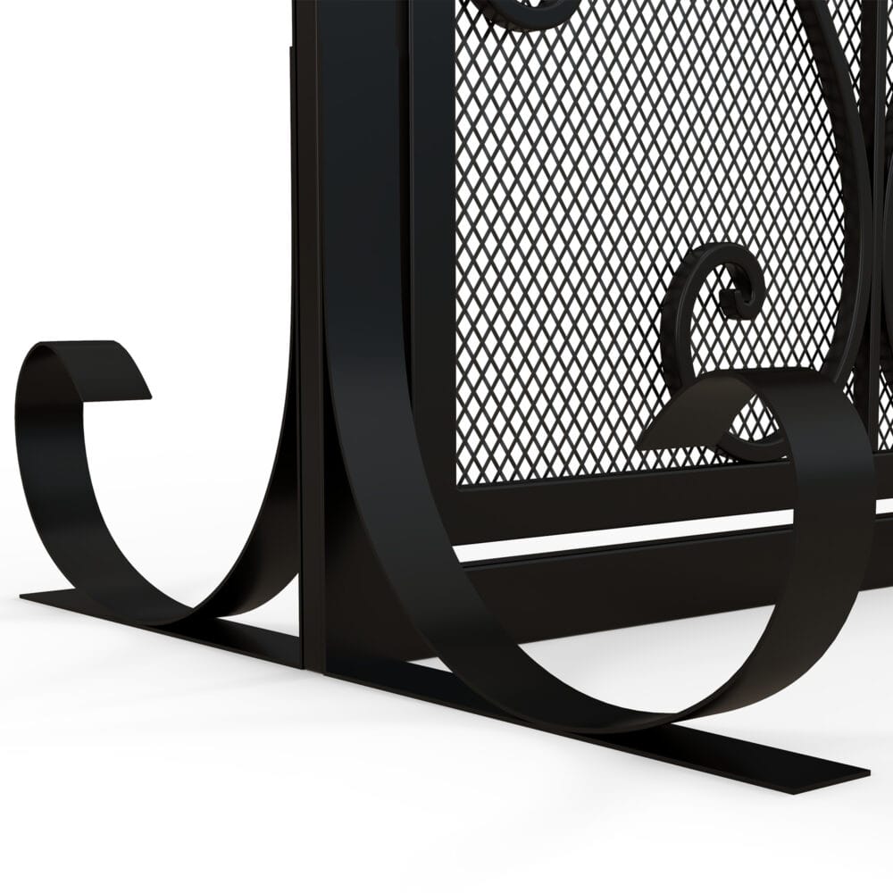 Kaminschutzgitter 105x805 cm mit magnetischen Türen, stabil und schwarz.