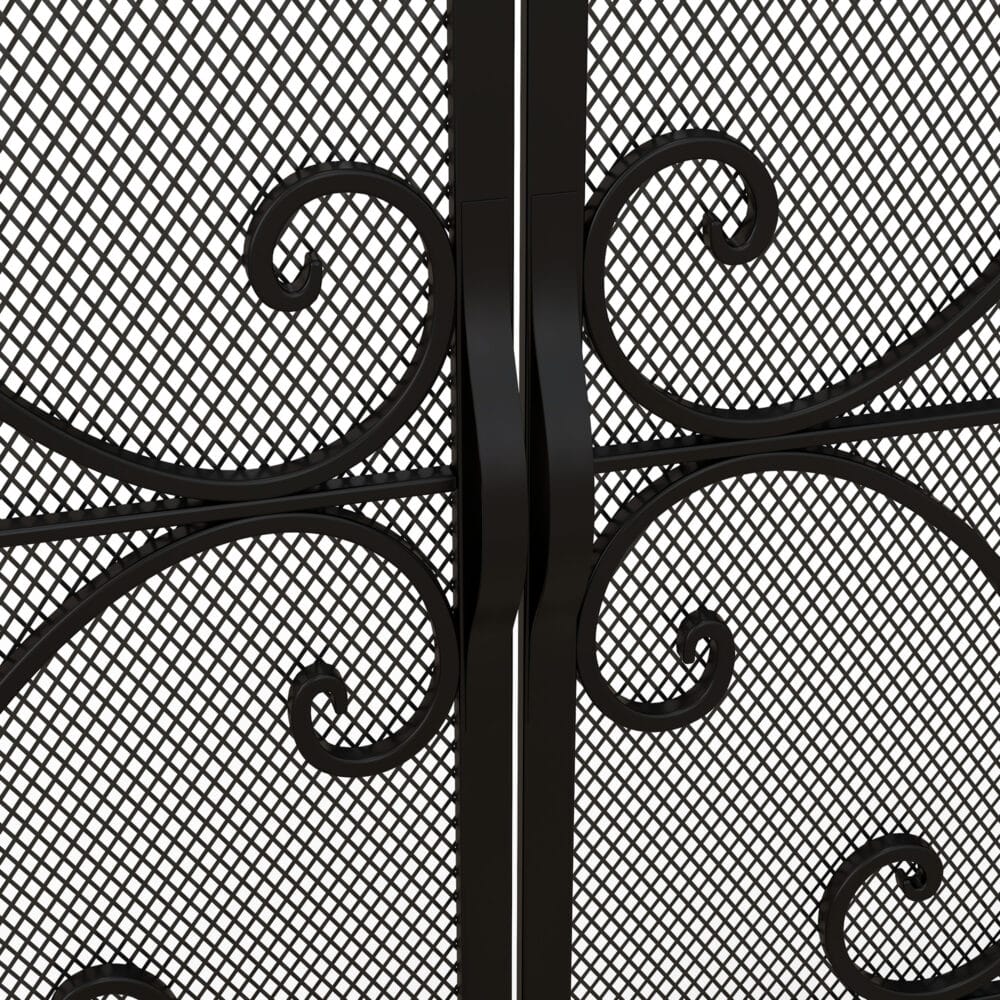 Kaminschutzgitter 105x805 cm mit magnetischen Türen, stabil und schwarz.
