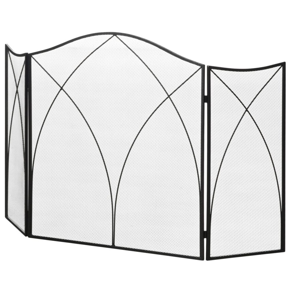 Kaminschutzgitter 126x76 cm, klappbar mit 3 Paneelen in Schwarz.