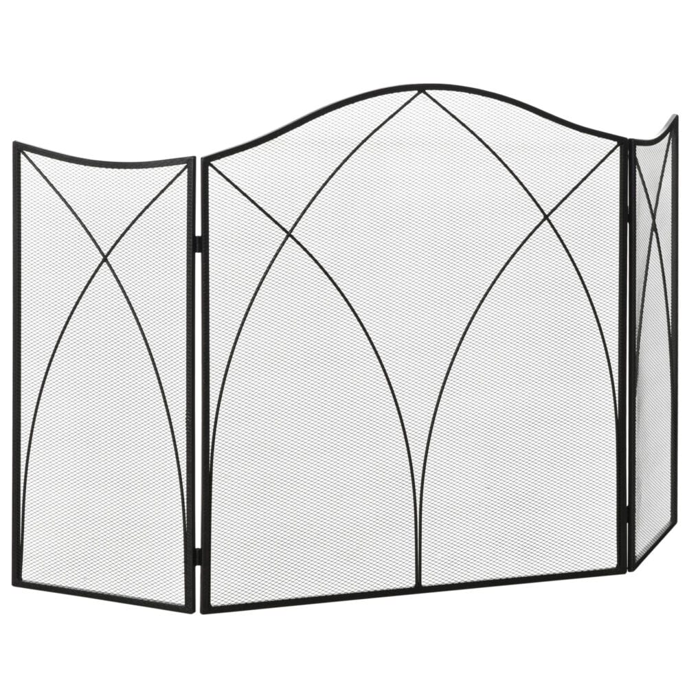 Kaminschutzgitter 126x76 cm, klappbar mit 3 Paneelen in Schwarz.