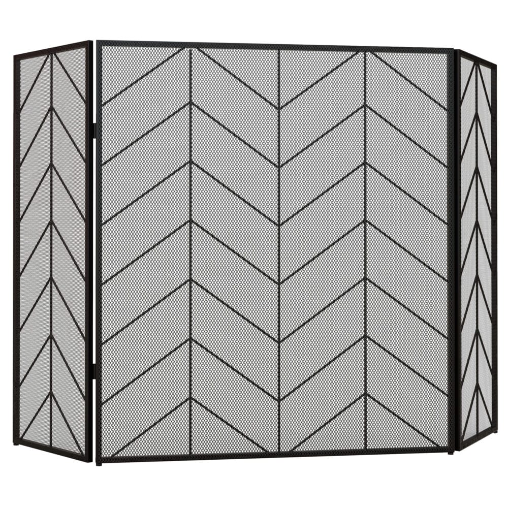 Kaminschutzgitter 135x85 cm, klappbar mit 3 Paneelen in Schwarz.