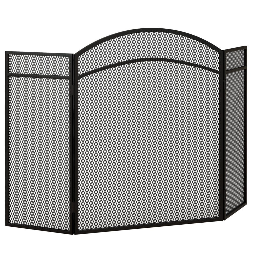Kaminschutzgitter 96x60 cm, klappbar mit 3 Paneelen in Schwarz.