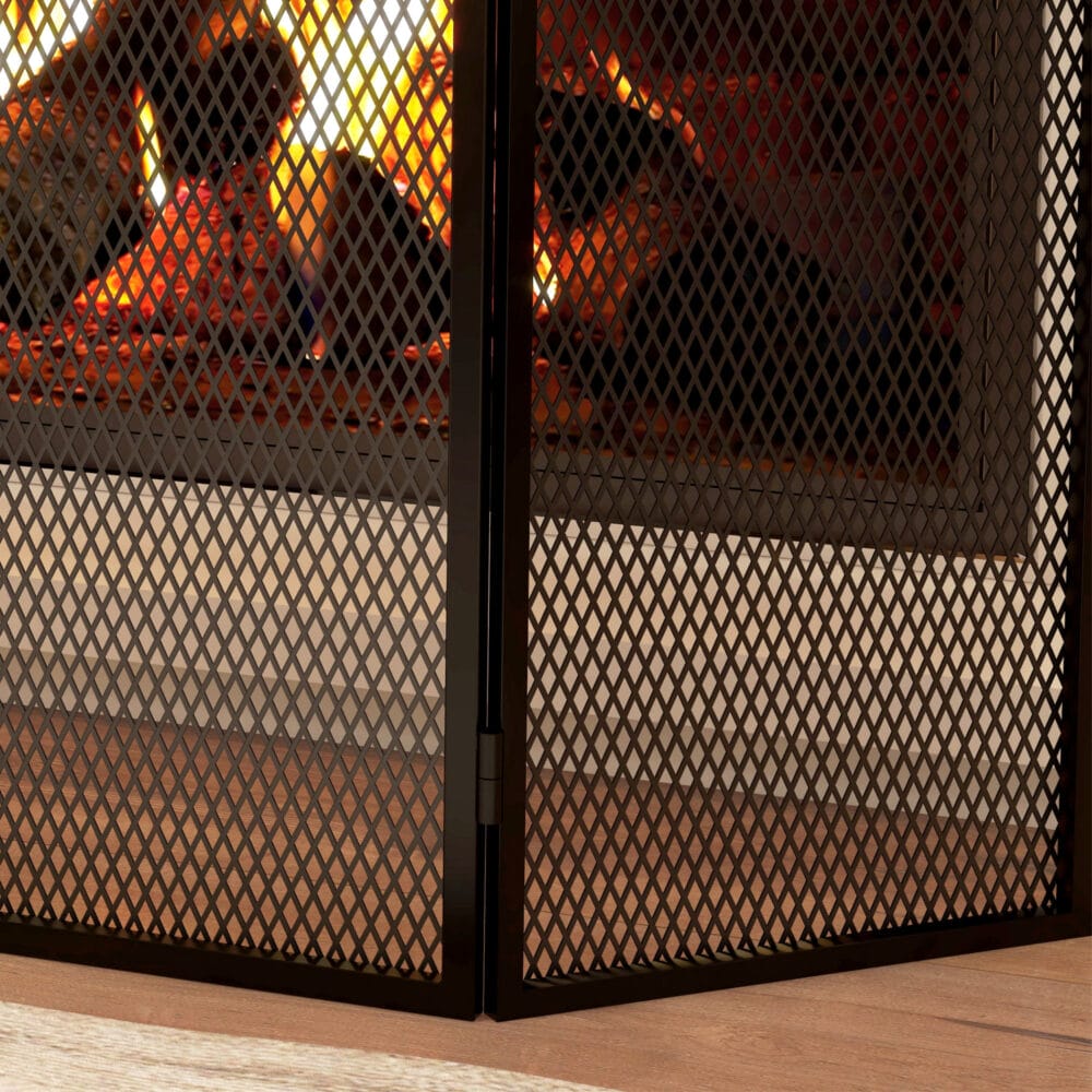 Kaminschutzgitter 96x60 cm, klappbar mit 3 Paneelen in Schwarz.