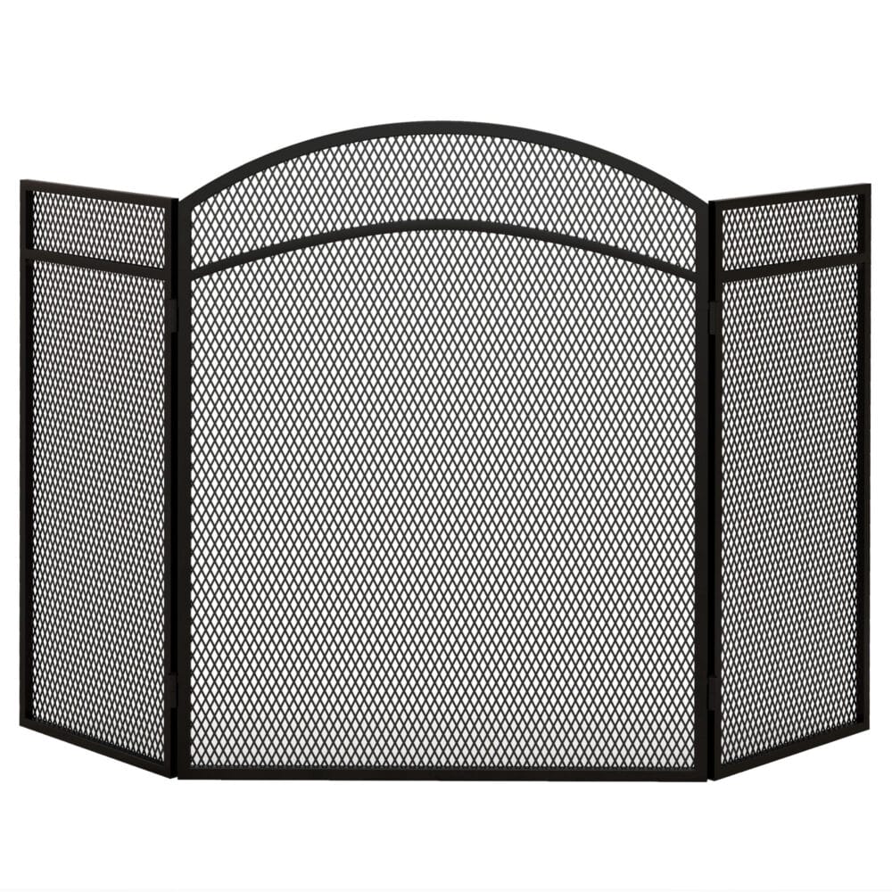 Kaminschutzgitter 96x60 cm, klappbar mit 3 Paneelen in Schwarz.