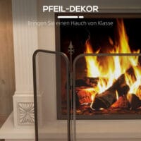 Faltbares Kaminschutzgitter mit 3 Paneelen als Funkenschutz aus Metall in Schwarz.
