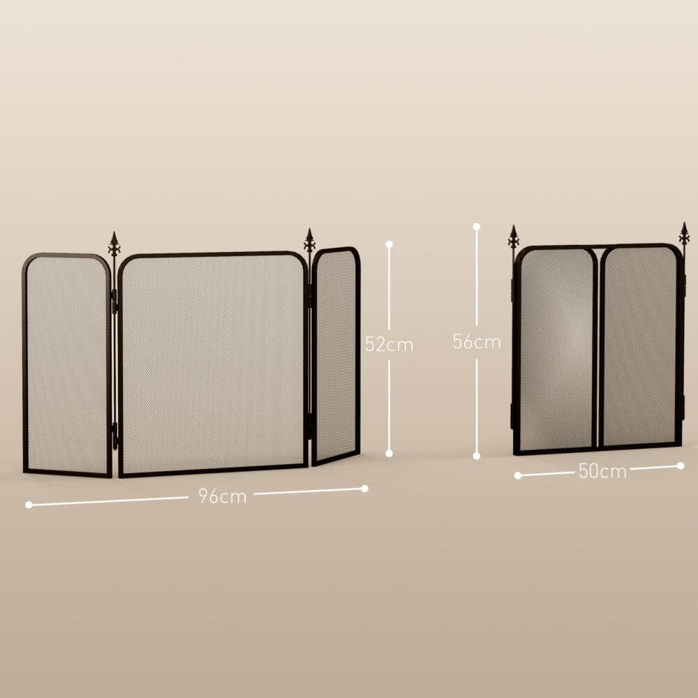 Faltbares Kaminschutzgitter mit 3 Paneelen als Funkenschutz aus Metall in Schwarz.