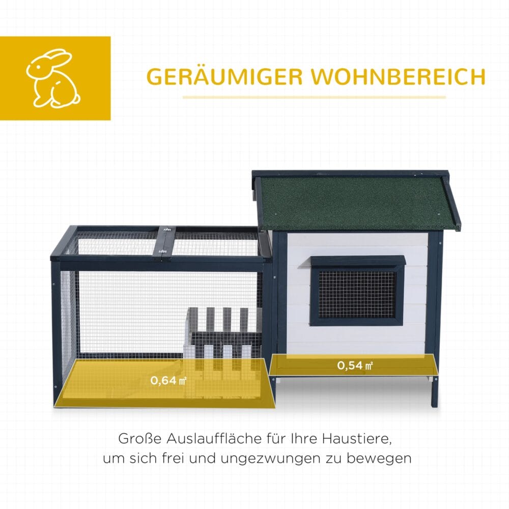 Grün-weißer Kaninchenstall, 151x78x84,5cm.
