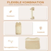 Beige 4-teilige Katzenkletterwand mit Kratzbrett bis 5kg.