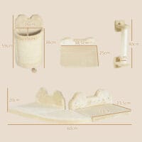 Beige 4-teilige Katzenkletterwand mit Kratzbrett bis 5kg.